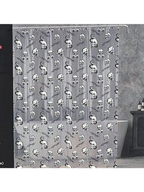 Ed Hardy Printed PEVA Shower Liner Skulls Design 72" x 72" Black White NWT